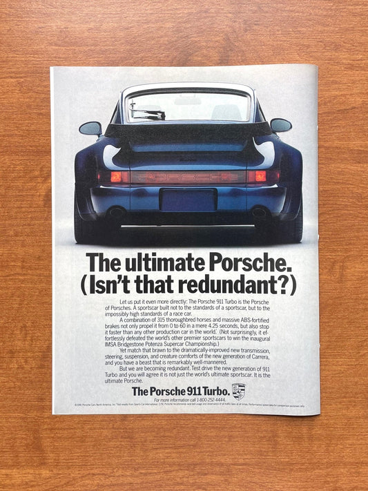 1991 "The Ultimate Porsche. (Isn't that redundant?)" 911 Turbo Advertisement