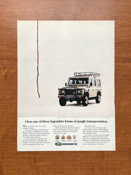 1992 Land Rover Defender 110 "jungle transportation." Advertisement