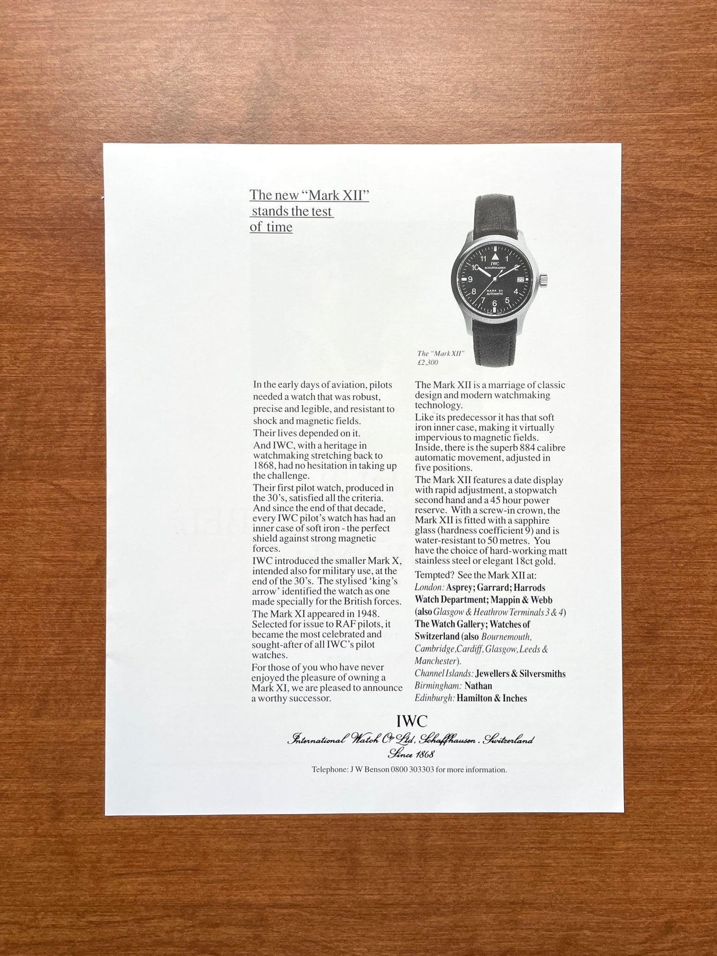 1995 IWC Mark XII Pilot's Watch Advertisement