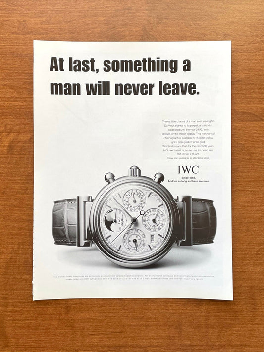 1999 IWC Da Vinci Ref. 3750 "man will never leave" Advertisement