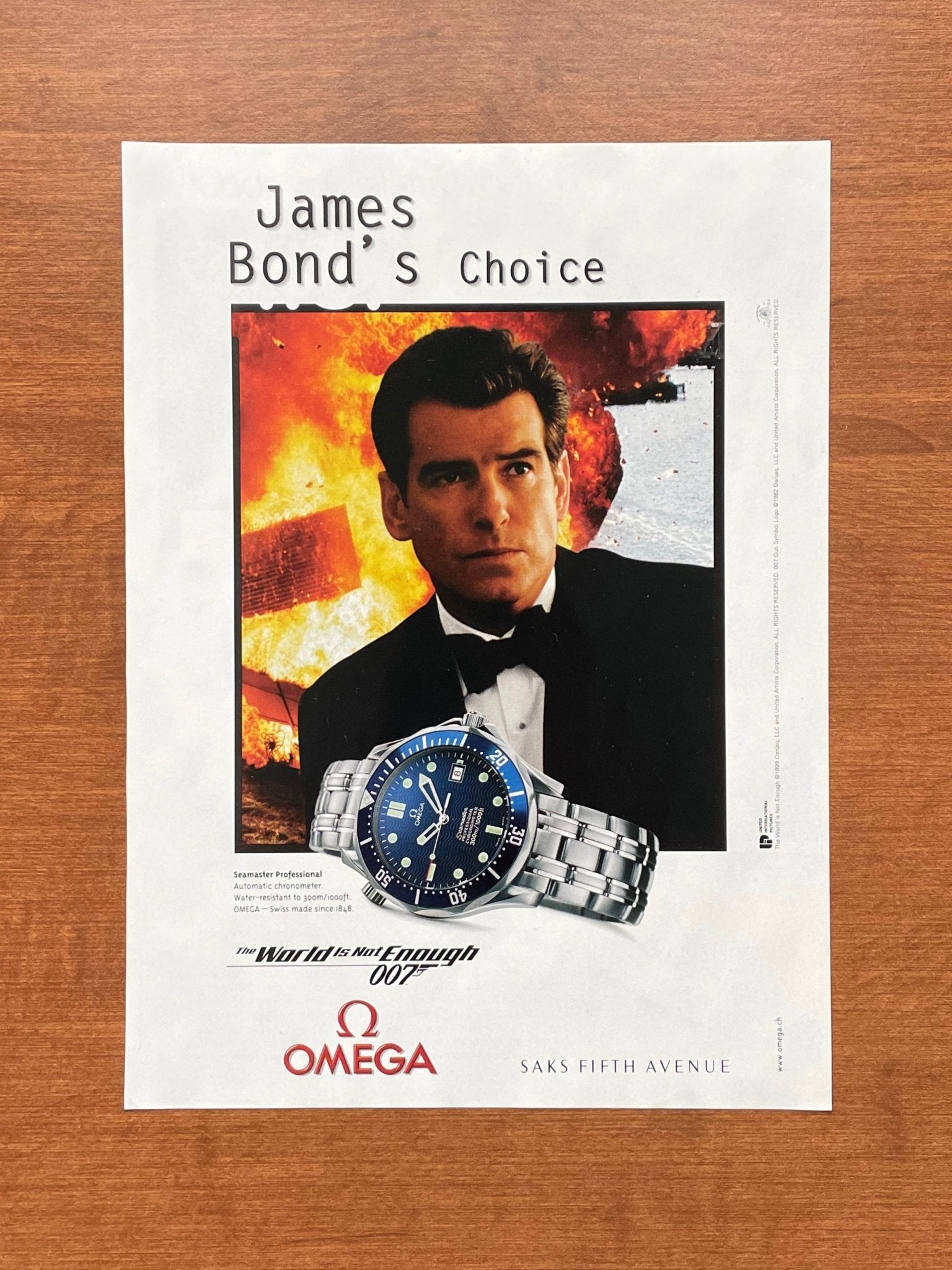 1999 Omega Seamaster Ref. 2531.80 James Bond s Choice The World Is Not Enough 007 Advertisement Ad Patina