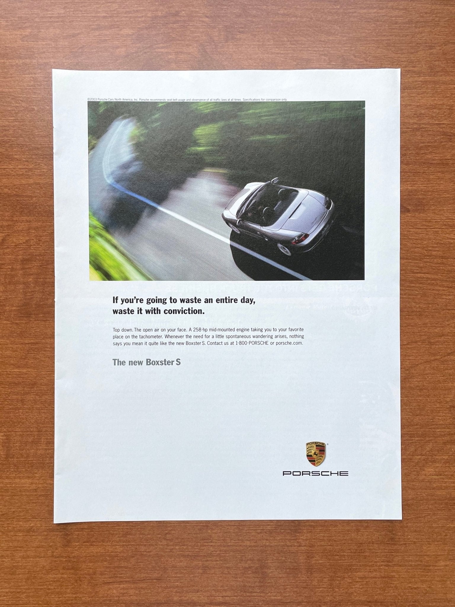 2002 Porsche Boxster S "waste it with conviction" Advertisement