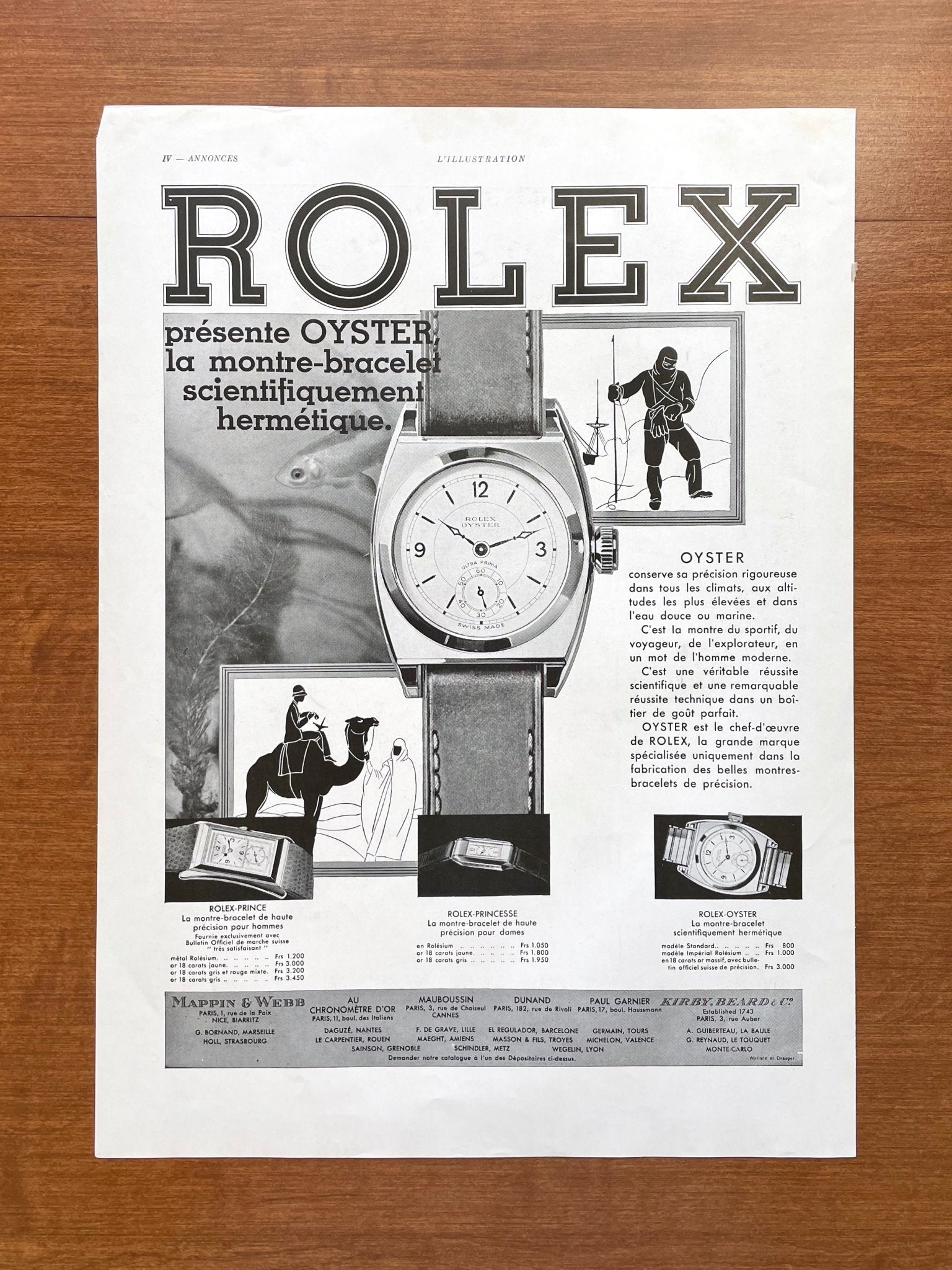 1932 Rolex Oyster Ultra Prima Advertisement Ad Patina