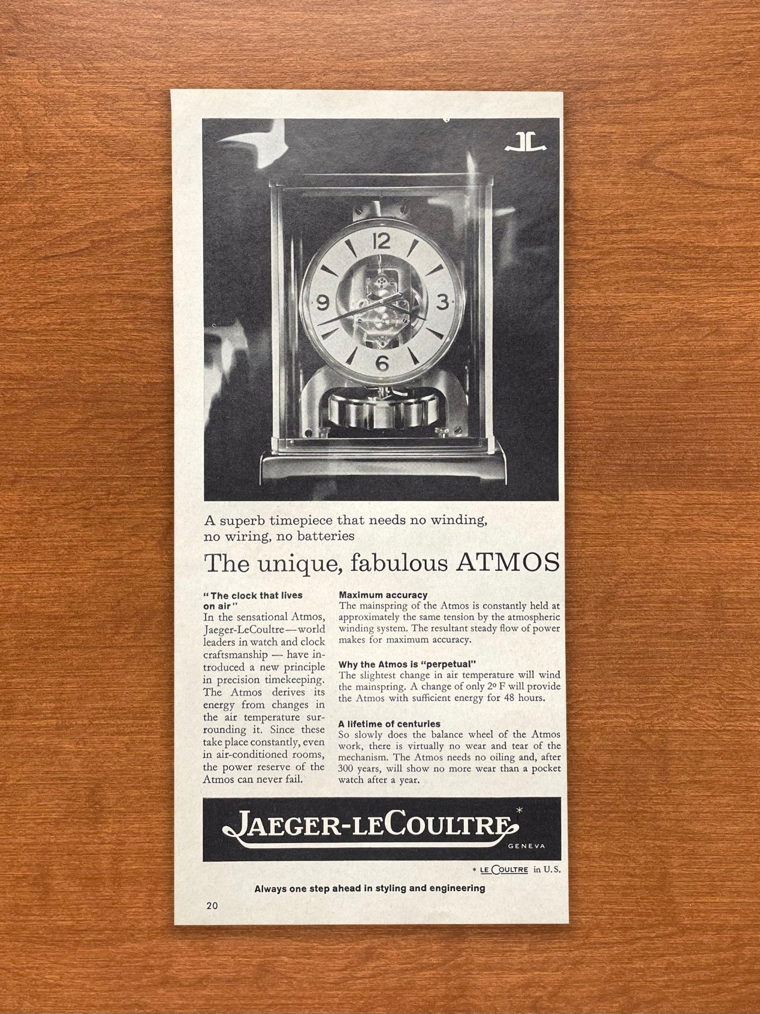 1963 Jaeger LeCoultre  Atmos Clock Advertisement