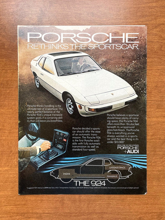 1977 Porsche 924 "Rethinks the Sportscar." Advertisement