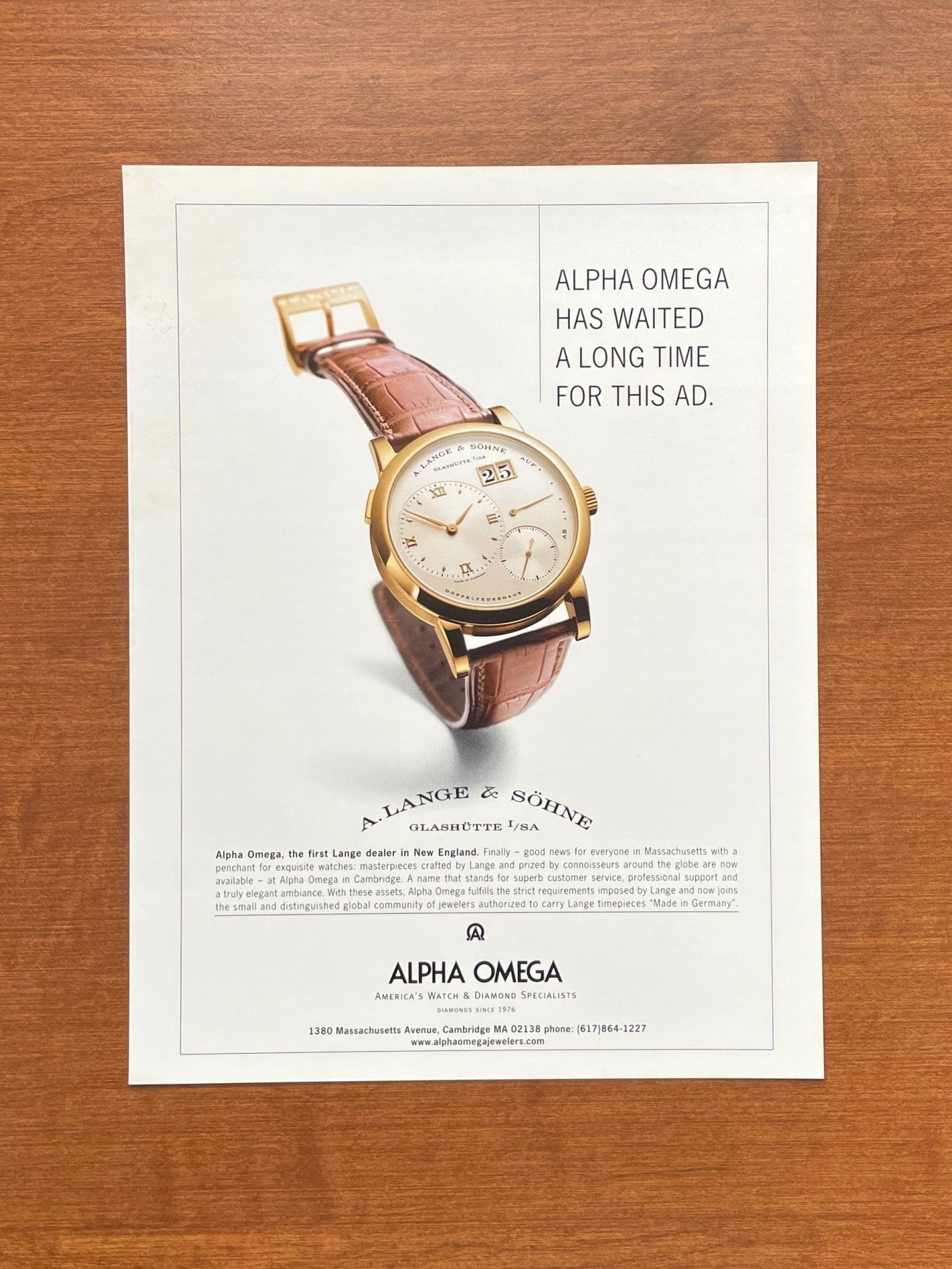 2003 A. Lange Sohne Lange 1 at Alpha Omega Advertisement Ad Patina