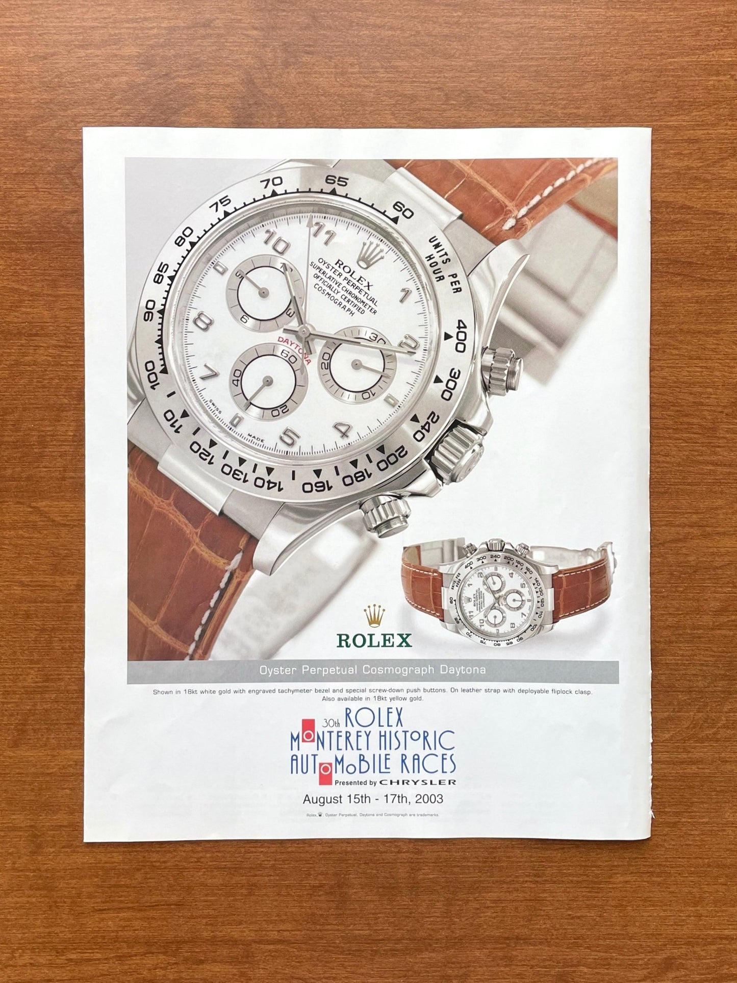 2003 Rolex Daytona Ref. 116519 "30th Monterey Historic..." Advertisement