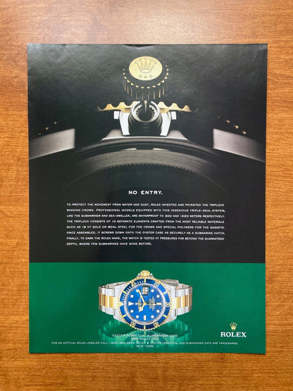 Rolex Submariner Ref. 16613 "No Entry." Advertisement